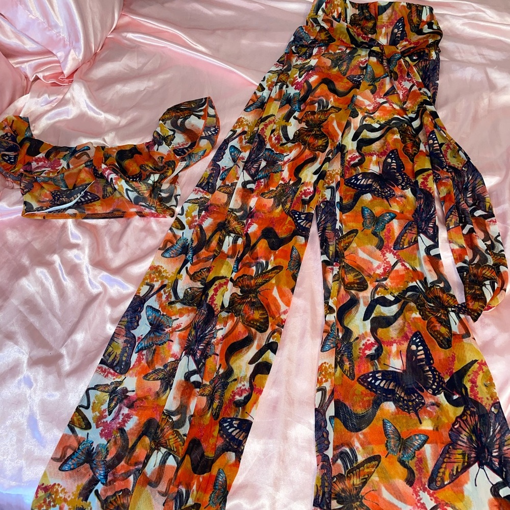 Fashion Nova mesh pants set butterfly print size XS